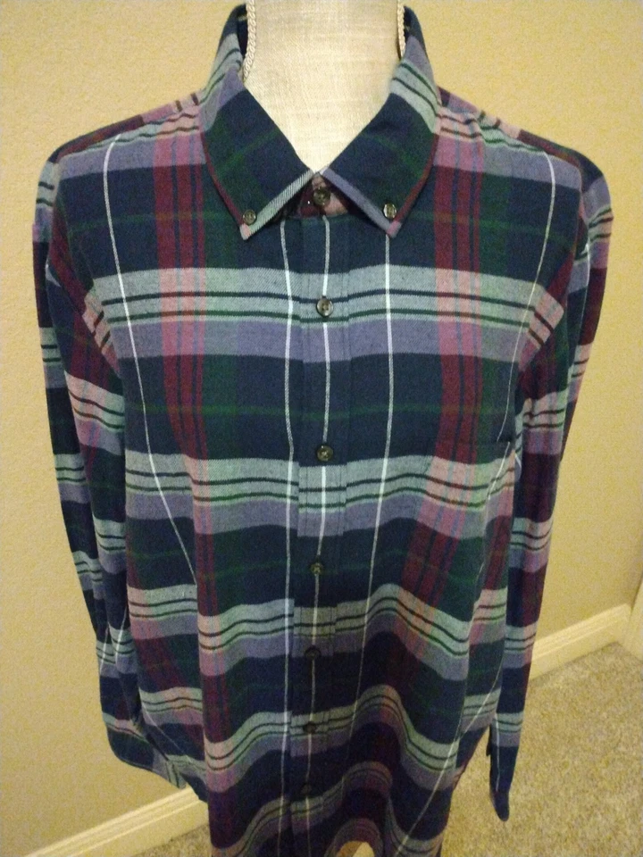 Men's XL Purple Plaid Flannel Long Sleeve Shirt - Image 2 of 4