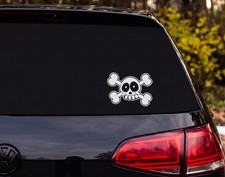 Cute Cartoon Skull and Crossbones Whimsical Rounded Skull Vinyl Decal Sticker