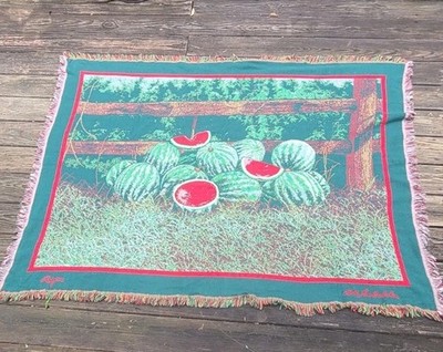 Vintage Bob Timberlake Ripe Watermelon Woven Tapestry Throw Blanket USA