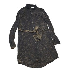 Mystee Shirt Dress Shades Brown Women Size L Belted Button Up Lagenlook Tags