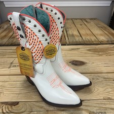NEW Corral Western Boots Women  s 7 White Orange Embroidery Studs Zip Pointed Toe