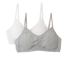 YOUTH GIRLS 30 Fruit of the Loom REMOVABLE PAD SPORTS BRA 2-PACK, WHITE/GRAY