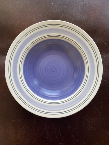 2 PFALTZGRAFF 9" RIO PASTA BOWLS MATTE BLUE BLACK IVORY STRIPES RINGS EUC - Picture 3 of 9