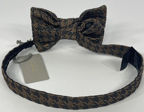 NWT Tom Ford Men's Black W Lt Brown Houndstooth Pre-Tied Bow Tie Made in Italy - Picture 3 of 3