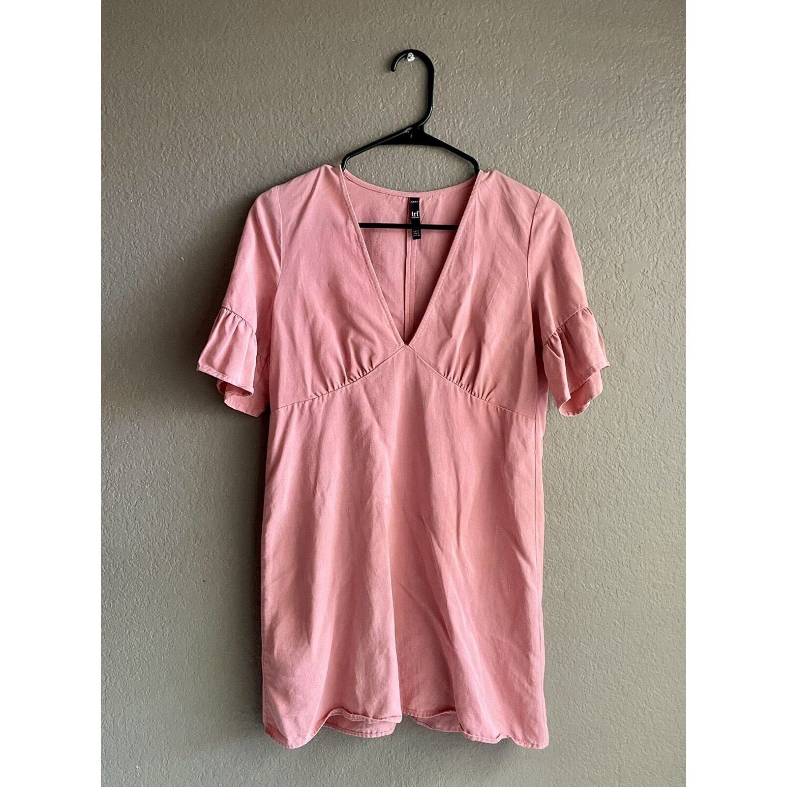 Zara TRF Collection Pink Salmon Ruffle Sleeve Dress Women's Sz Small