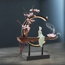 Backflow Incense Burner Peach Blossoms Closed Moon Style Reversed Fragrance