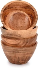 Wooden Serving Bowl - Set of 4 - Fruit Salad Cereal Serving Bowls - Long Lasting