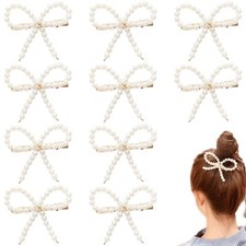 10 Pack Pearl Bow Hair Clips Bow Pearls Hairpin Non-Slip Duckbill Hair Barrettes