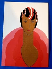 Postcard Flapper Woman in Red Black White Turban Women in Red Fashions