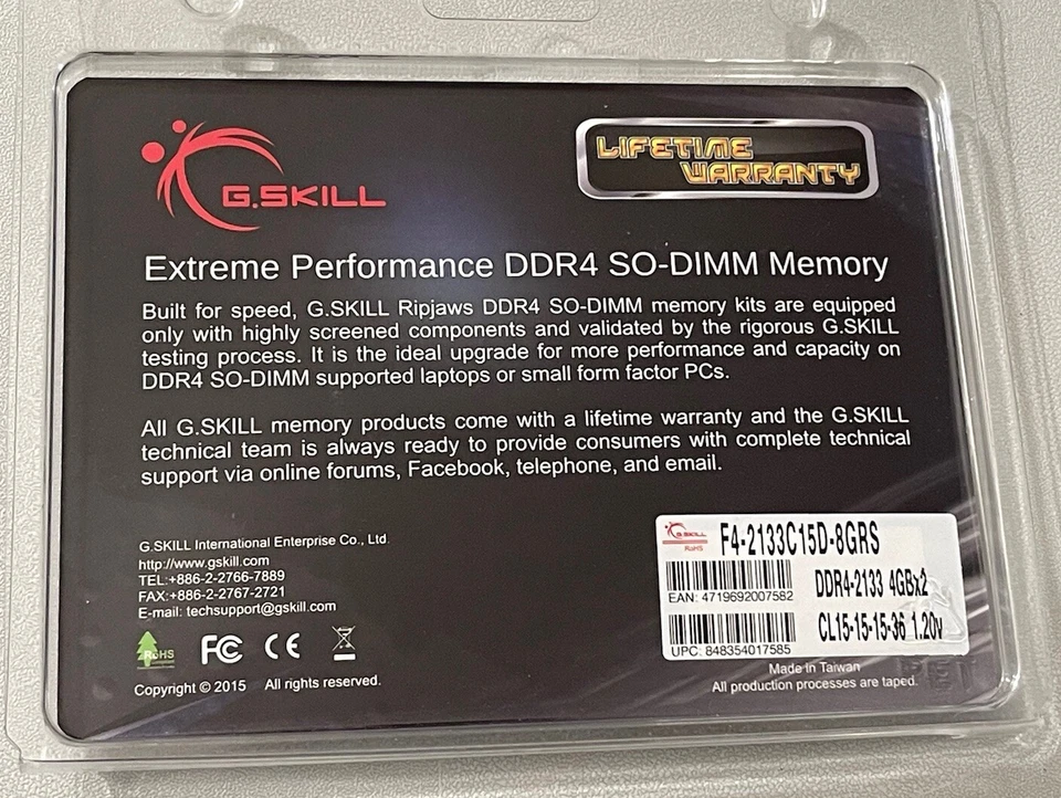 G.SKILL 8GB (2 x 4GB) Ripjaws Series DDR4 PC4-17000 2133MHz Laptop Memory Model  - Image 4 of 4