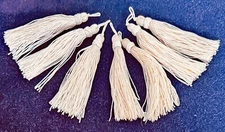 6 Rare Antique Linen Hand Tied Tassel Trims Unused   ZZ111