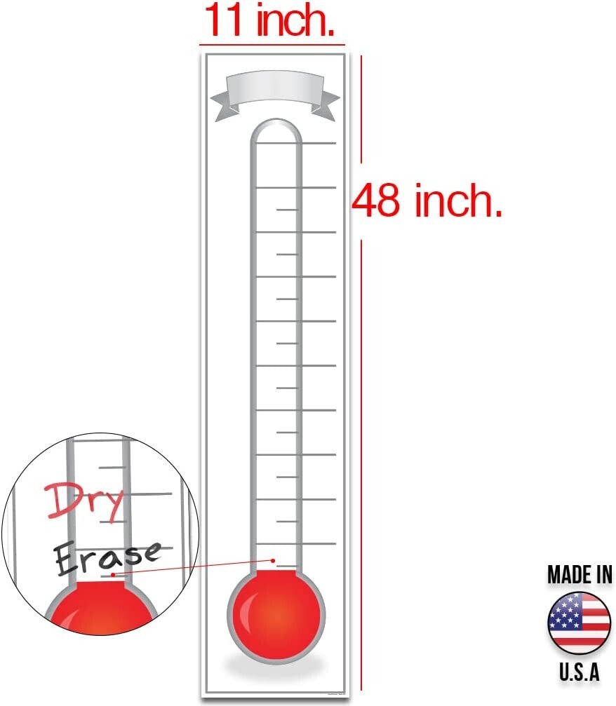 Fundraising Thermometer Goal Setting Chart Dry Erase Reusable