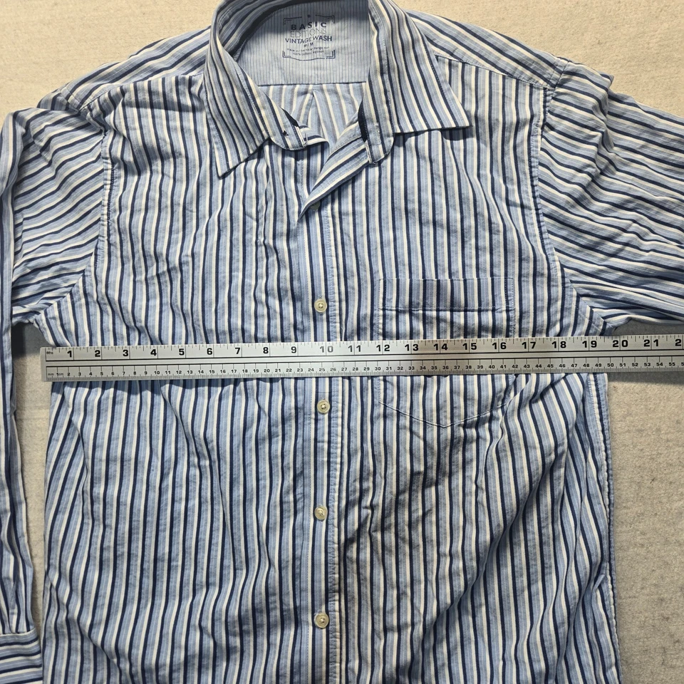 Basic Editions Blue Striped Long Sleeve Button Up Shirt Top Adult Men's M Medium - Image 3 of 4