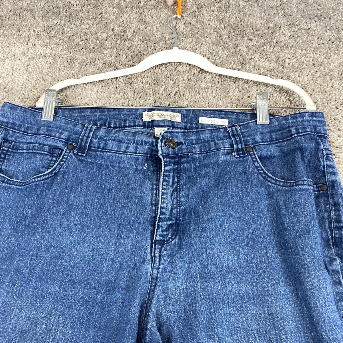 【BOHEMSEO】 VINTAGE BLUE BOOTCUT JEANS, VINTAGE BLUE Vintage America Blues Boho Bootcut Denim Jeans Women's Plus