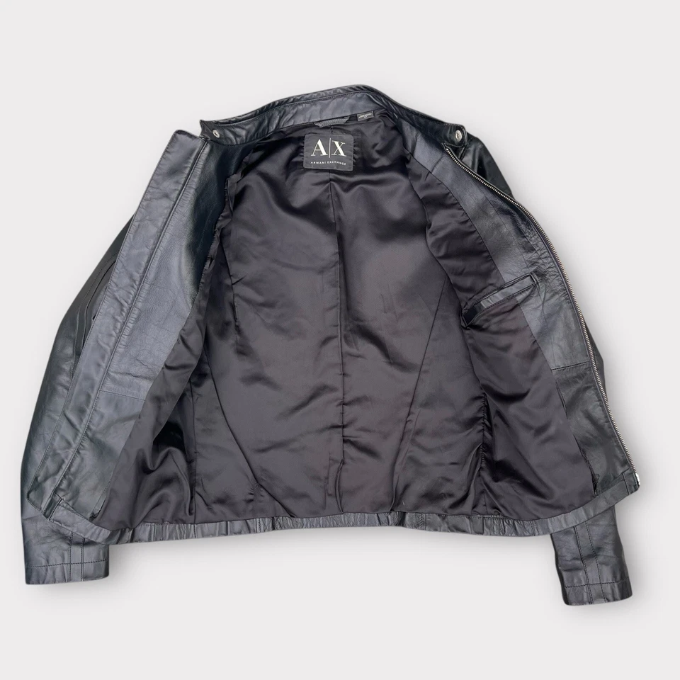 Armani Exchange черный кожаный мотоцикла кафе гонщик куртка маленький размер - Изображение 3 из 4
