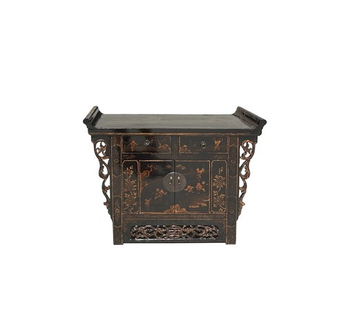 Chinese Rustic Black Vintage Point Edge Golden Graphic Credenza Cabinet ws4085 - Picture 2 of 5