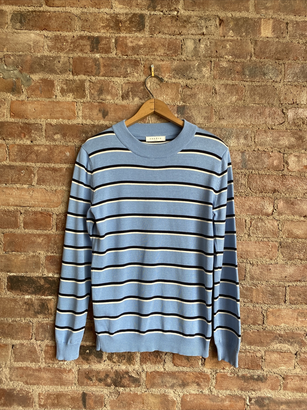 Sandro Paris Mens Sweater, Sz Small, Silk/Cotton Navy/White Stripe on Blue  | eBay