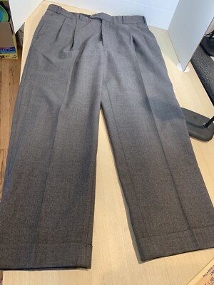 Brooks Brothers Men's Wool Gray Pants Sz 38 Made in Canada, Cuffed & Pleated