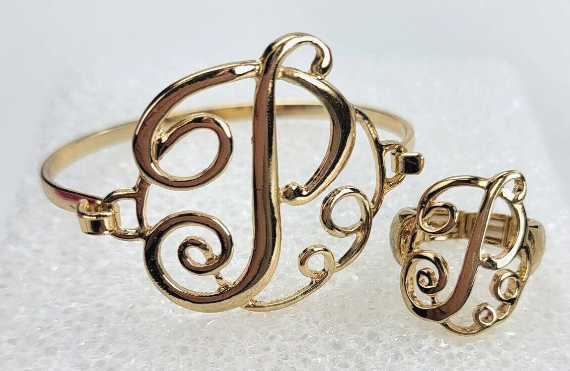 Monogram Initial Letter P Bangle Bracelet And Str… - image 1