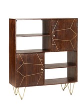 Display Unit Gold Metal Legs With Shelves And Cupboards Dallas Dark Mango Wood