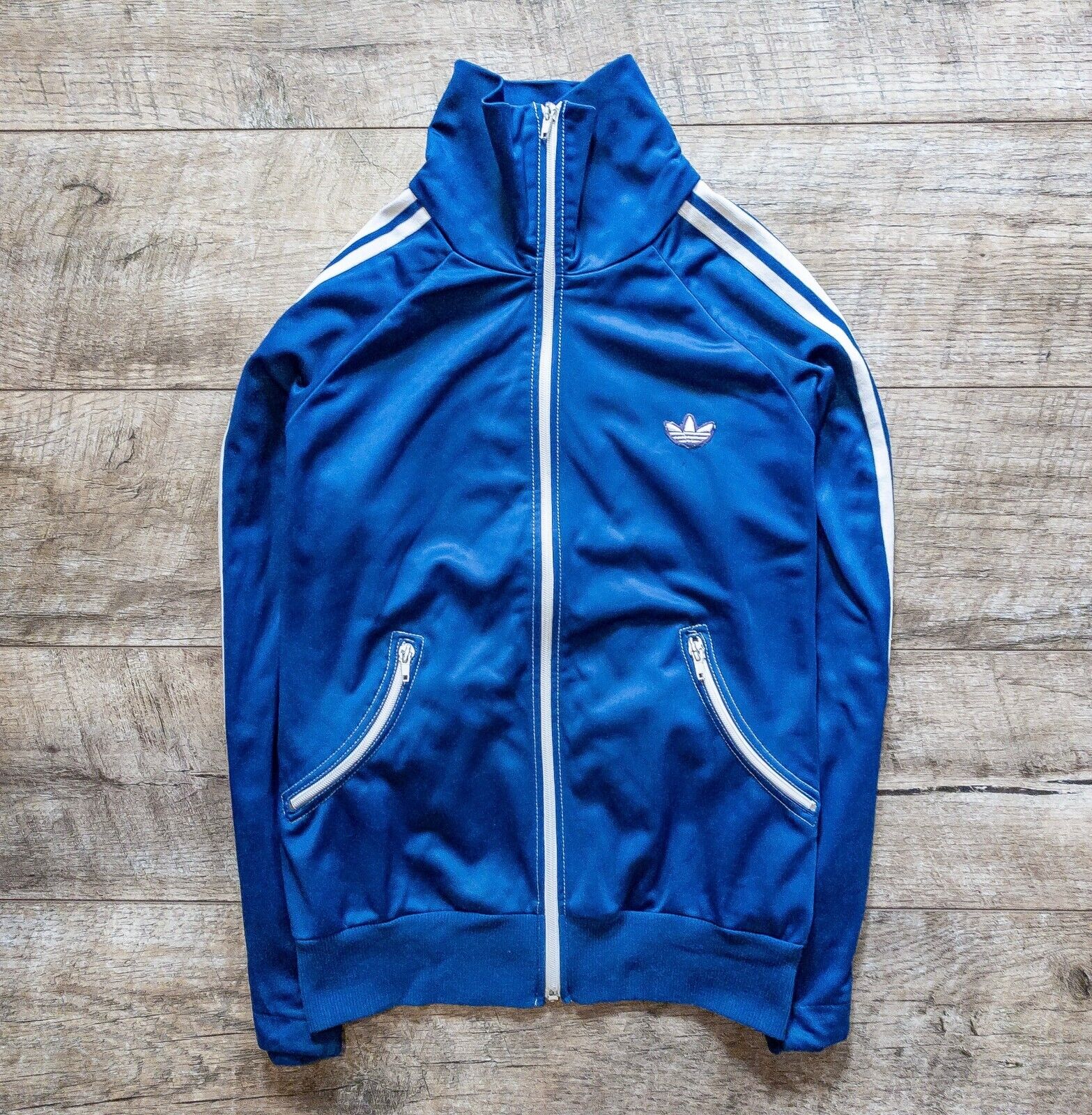 Adidas Vintage Track Jacket Blue 80s 70s Opti Zip Retro Pockets Trefoil  Mens Top