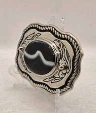 Vintage Western Brass Belt Buckle Oval Agate ~ Made in USA