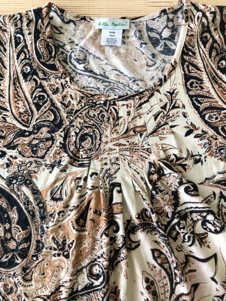 Туника попкен Ulla размер 16/18 многоцветная с цветочным узором пейсли рукав 3/4 свободная посадка - Изображение 2 из 4