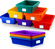 Colorful 24 Pcs Stackable Storage Bins with Labels for Classroom Organization