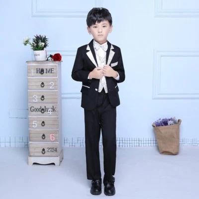 Boys 4-Piece Waistcoat Suit Set - Formal Wedding Pageboy Outfit, Choice Of 5 Colors, Polyester