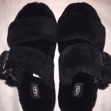 UGG Women's FUZZ YEAH Sheepskin Slipper Slide Sandals Black Size 9 1104662