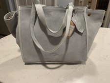 MARGOT NEW YORK Jamee Double Handle Tote, Gray Suede Leather, Pouch, NWT
