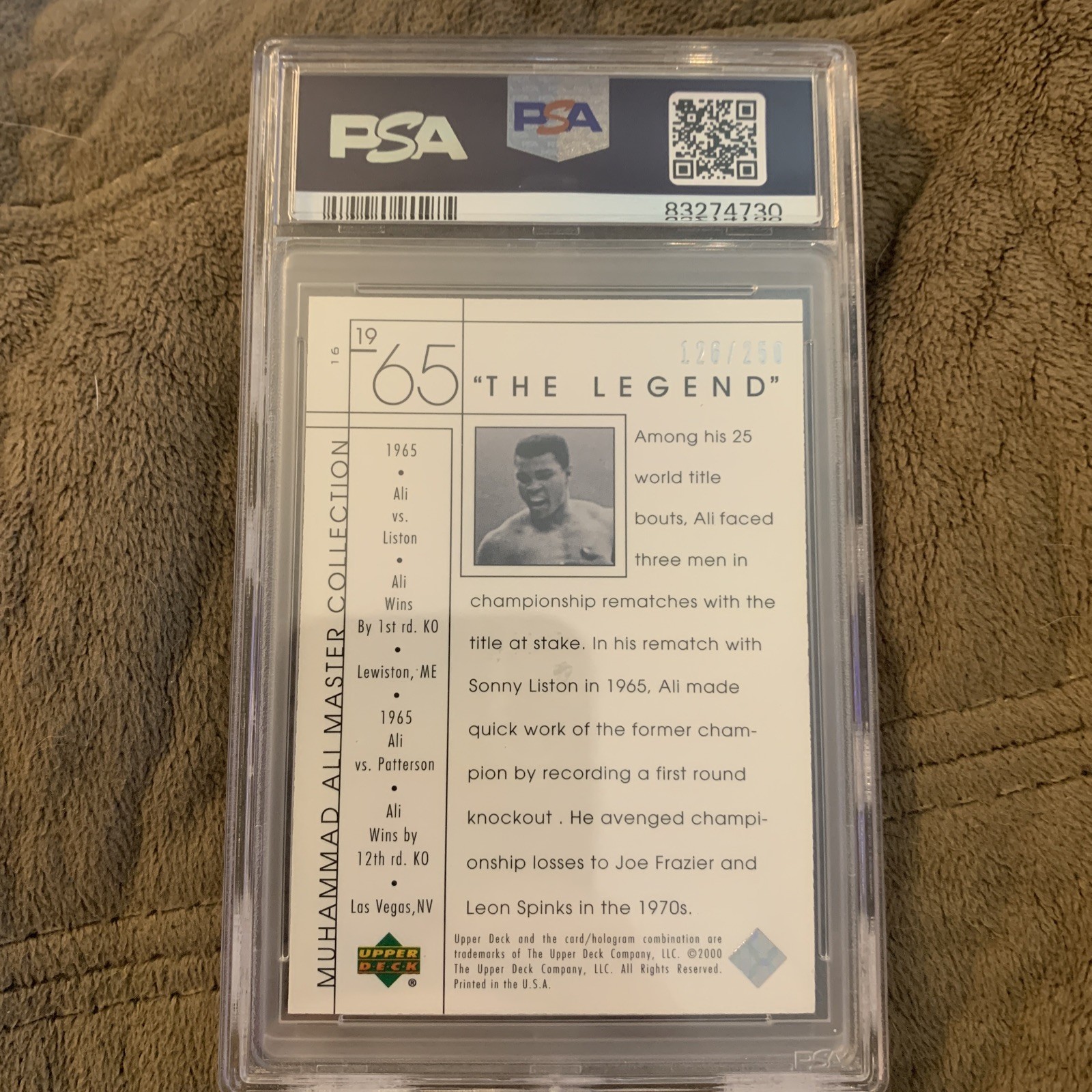 2000 UPPER DECK MASTER COLLECTION ALI 8 MUHAMMAD ALI THE LEGEND Psa 9 /250 view 2