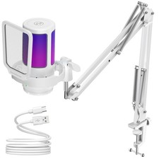 Gaming USB Microphone, Noise Cancellation Condenser Mic with Mute, Gain, RGB ...