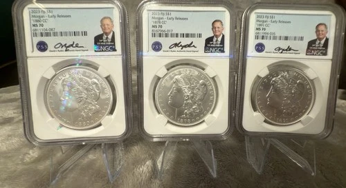 2023 Fiji Morgan Dollar 3 Coin Lot NGC MS70 "1878 CC, 1880 CC, 1891 CC ER