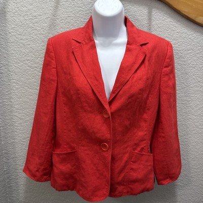 Talbots Womens Size 6 Irish 100% Linen Blazer Red Jacket 2 Buttons EUC