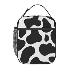 Cow Lunch Box Women Men Insulated Reusable Black White Print Bag Cooler Tote
