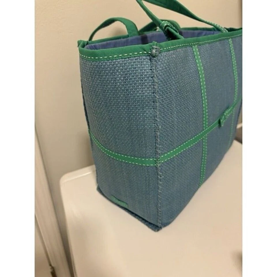 Lauren Ralph Lauren women Straw handbag Blue/Green+ Pouch Excellent - Image 3 of 4