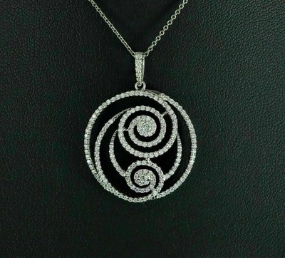 2Ct Round Natural Moissanite Swirl Wedding Cluster Pendant 14K White Gold Plated