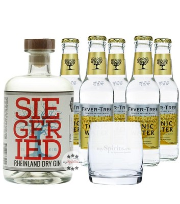 Siegfried Gin (41%vol, 0,5l) & 5x Fever-Tree Tonic 0,2l inkl. 0,75  Pfand + Glas