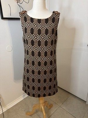 Indigo Indian 60s Tweed Shift Dress Mid Mod Geometric Flower Power