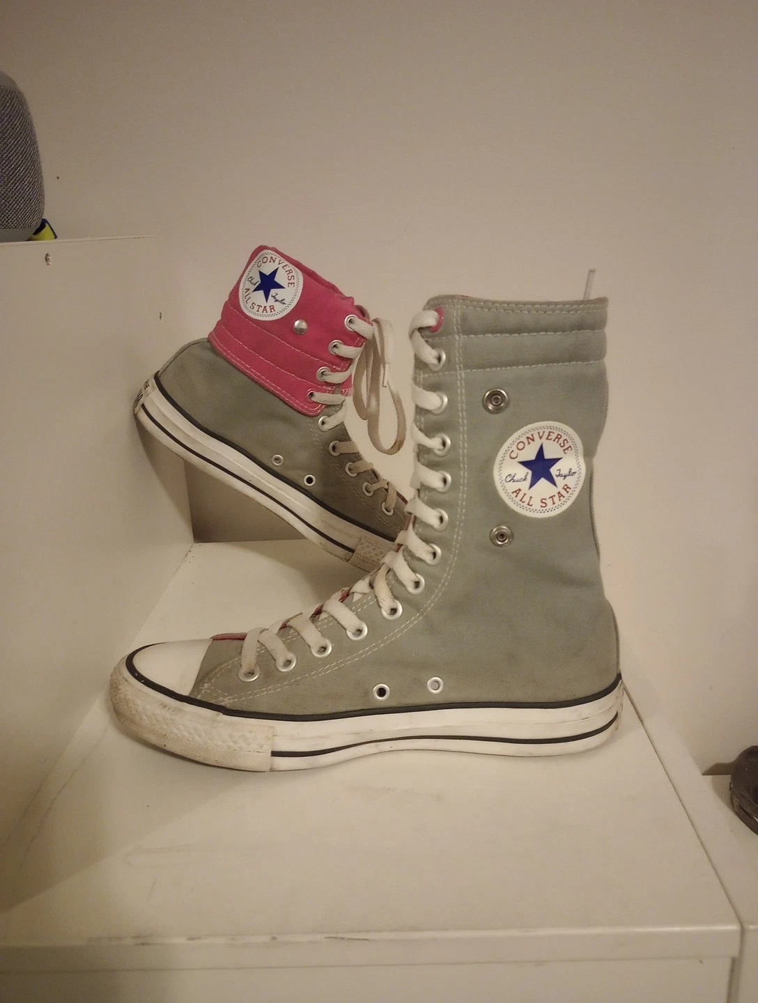 Converse Chuck Taylor All Star High Top taglia 6y grigio rosa pieghevole vintage.