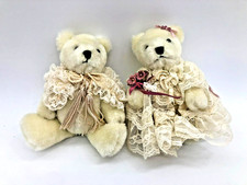 Bride  Groom Plush Lace Teddy Bears Matching with Movable Joints 6" each