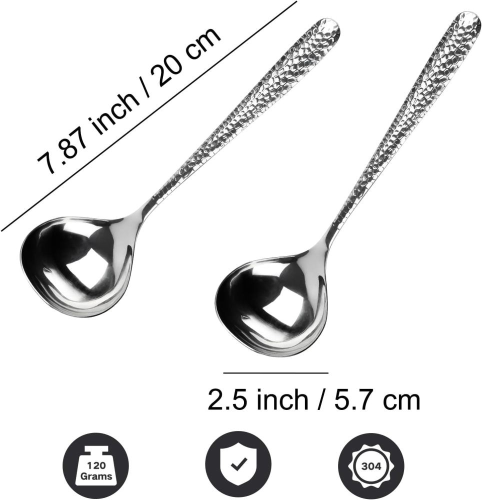 2 PCS Deep Round Soup Spoons 7.87", 304 Stainless Large Soup Spoons Dishwasher