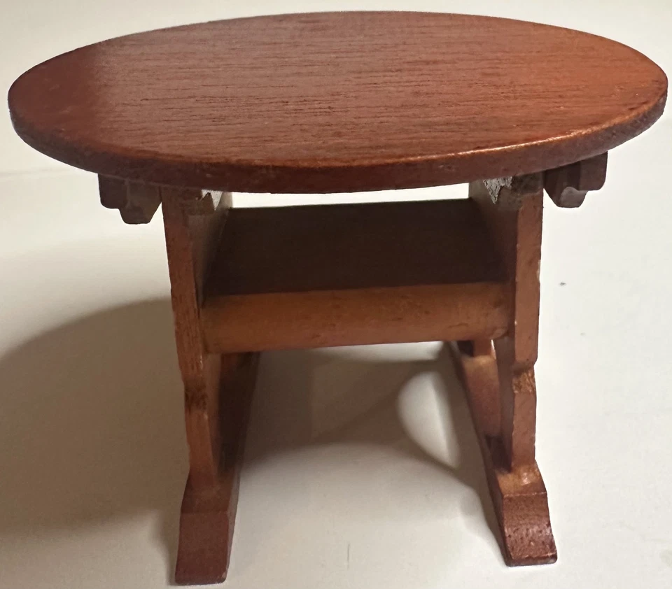 Vintage Dollhouse Living Room Set: Clock, Corner Cabinet, Flip-Top Table & Bench - Image 2 of 4