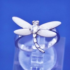Size 4.5, vintage Sterling silver handmade ring, 925 dragonfly band with cz