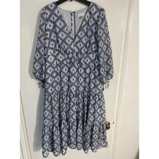 Calvin Klein midi dress women’s size 14 blue embroidered tiered peasant babydoll
