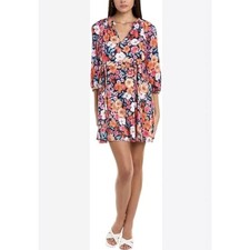 Draper James L Satin Floral Double Tie Waist 2 Front Slits Unlined Mini Dress