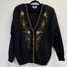 Vintage Alfred Dunner Womens Holiday Floral Beaded Cardigan Size L Grannycore