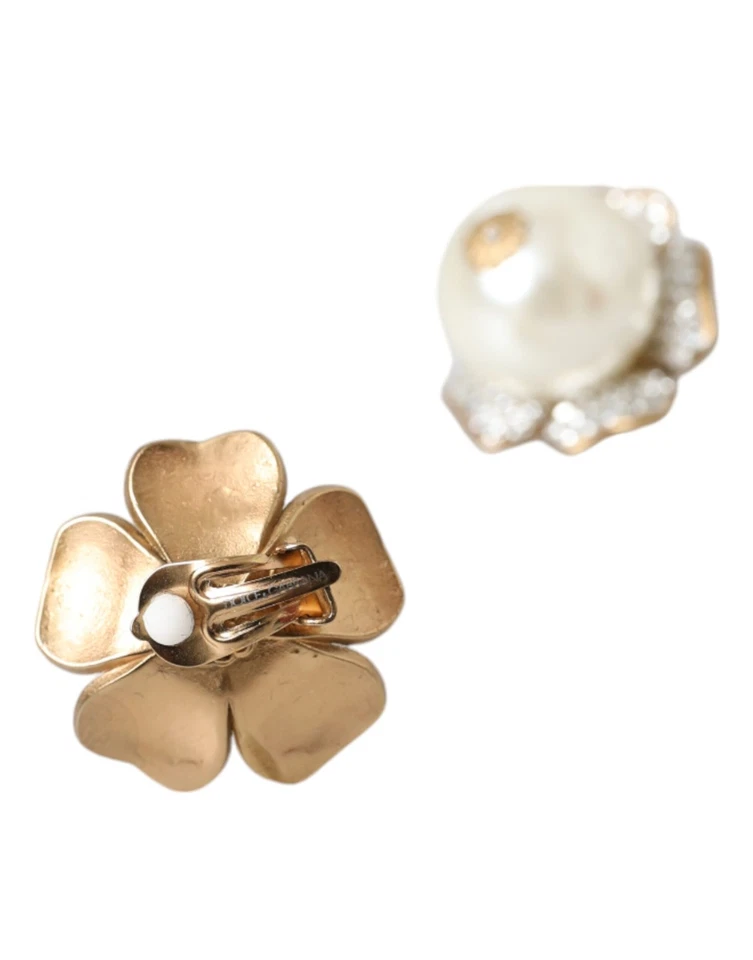 Dolce & Gabbana Gold Tone Maxi Faux Pearl Floral Clip-on Jewelry Women's - Image 3 of 4