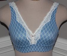 SOMA embraceable Unlined wireless LT small blue white lace soft bralette rare